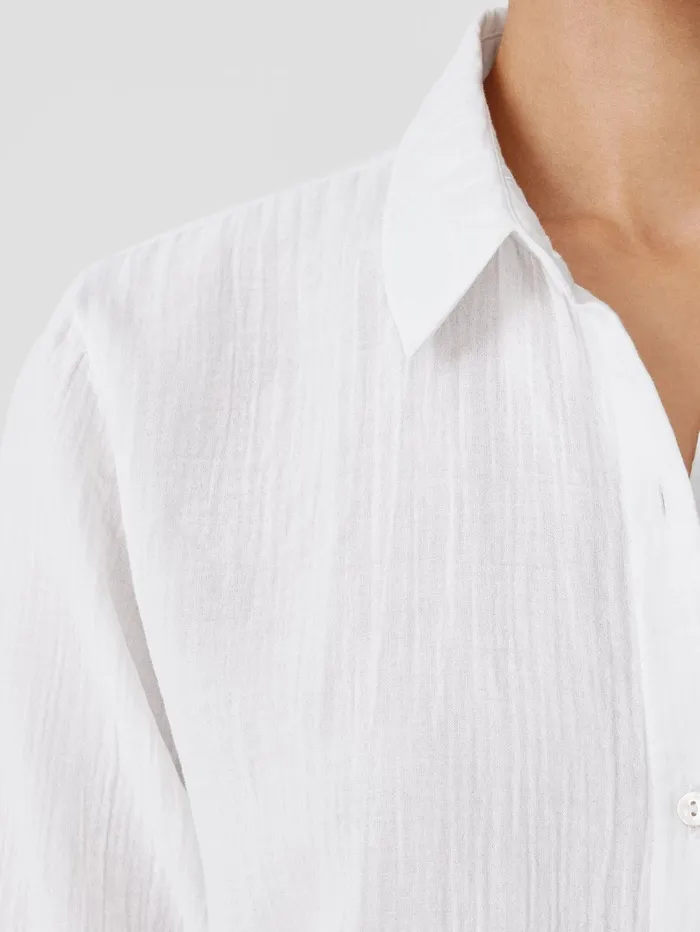 Women Eileen Fisher Tops and Tees Organic Cotton Ripple Classic Collar Shirt White