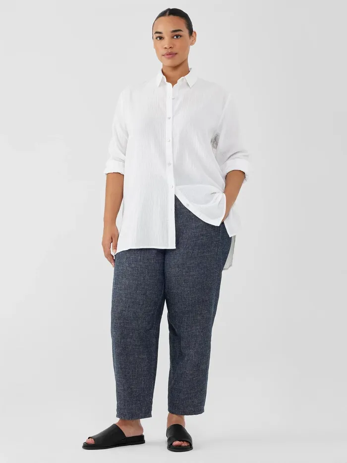 Women Eileen Fisher Tops and Tees Organic Cotton Ripple Classic Collar Shirt White