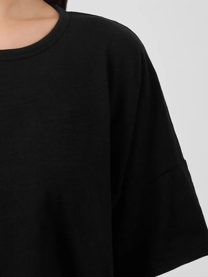Women Eileen Fisher Tops and Tees Organic Cotton Slub Crew Neck Tee Black