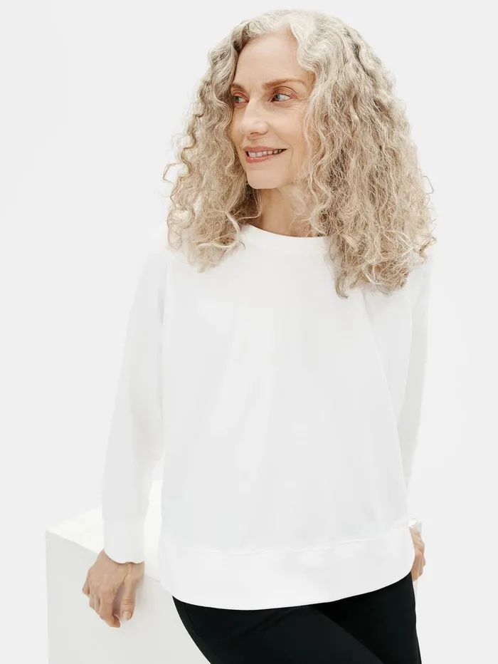 Women Eileen Fisher Tops and Tees Traceable Cotton Jersey Crew Neck BoxTop White