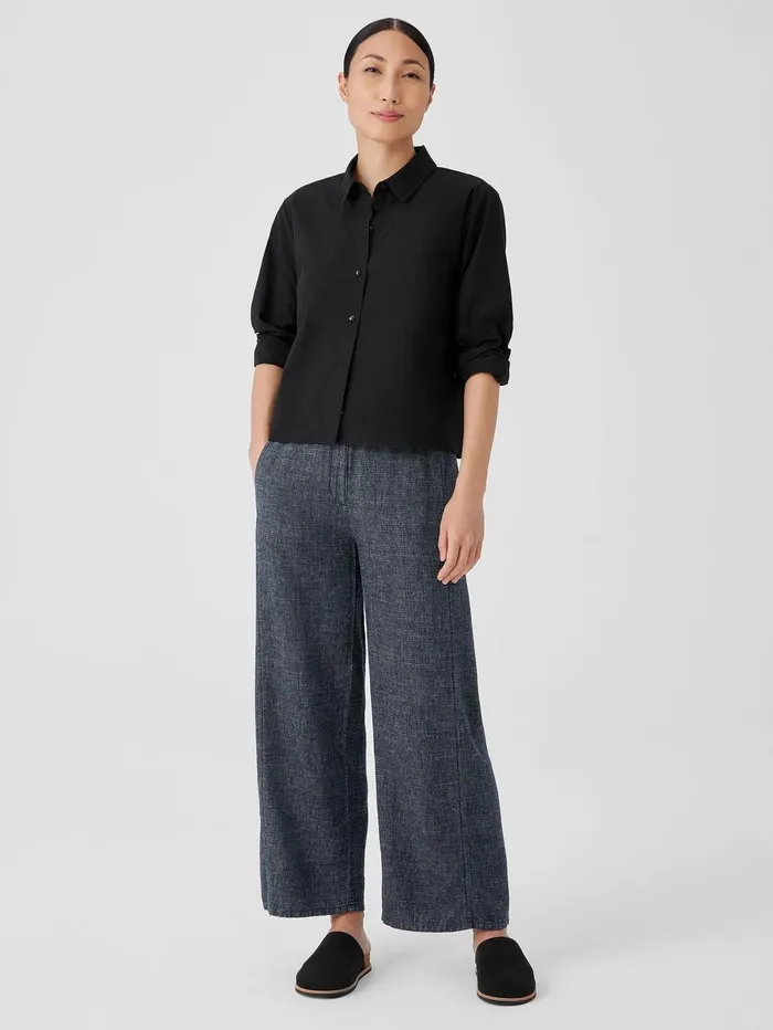 Women Eileen Fisher Tops and Tees Washed Organic Cotton Poplin Classic Collar Shirt Black