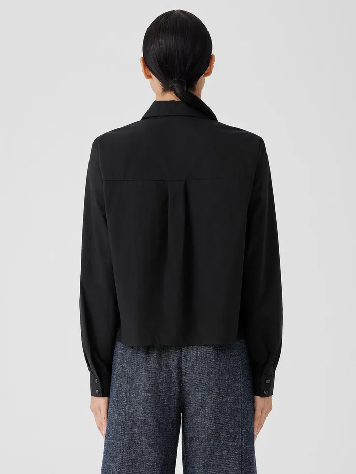 Women Eileen Fisher Tops and Tees Washed Organic Cotton Poplin Classic Collar Shirt Black