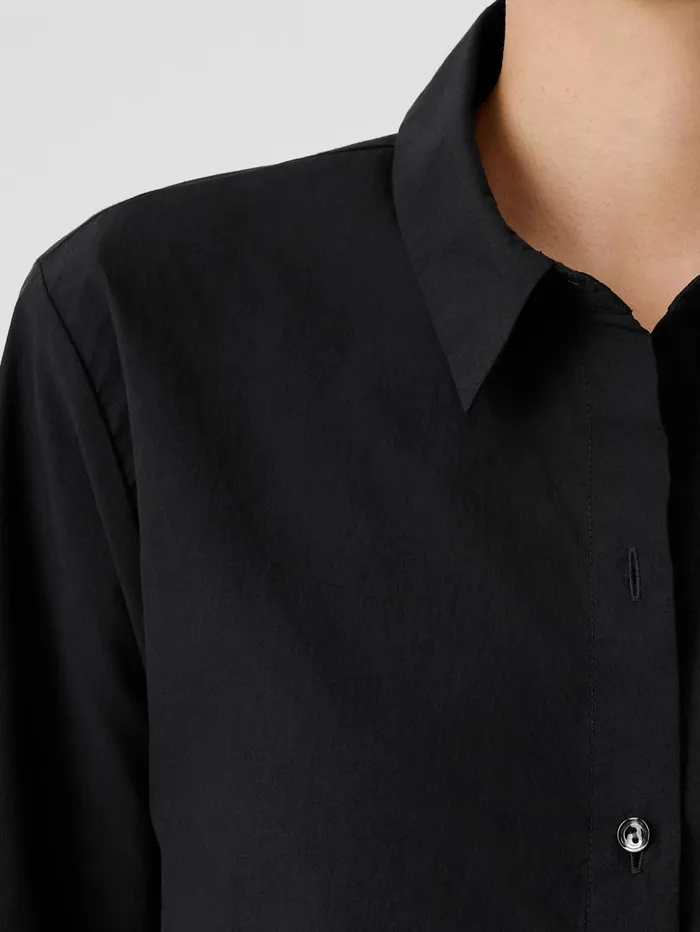 Women Eileen Fisher Tops and Tees Washed Organic Cotton Poplin Classic Collar Shirt Black