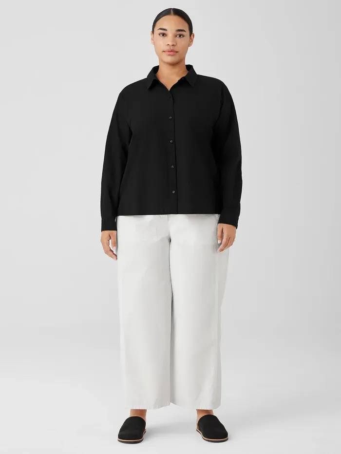 Women Eileen Fisher Tops and Tees Washed Organic Cotton Poplin Classic Collar Shirt Black