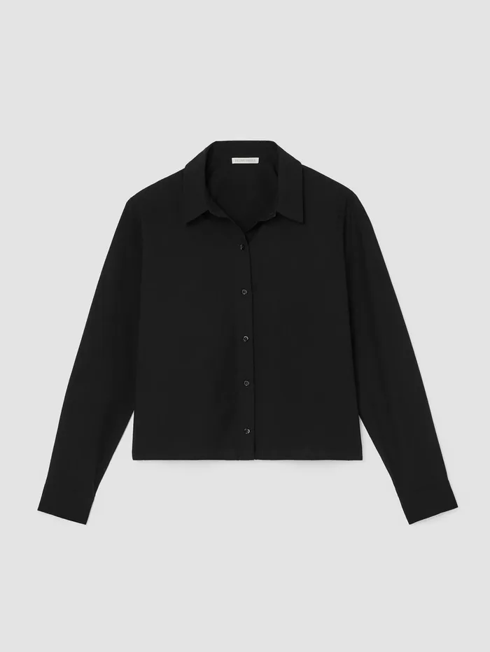 Women Eileen Fisher Tops and Tees Washed Organic Cotton Poplin Classic Collar Shirt Black