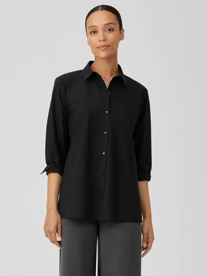 Women Eileen Fisher Tops and Tees Washed Organic Cotton Poplin Shirt Black