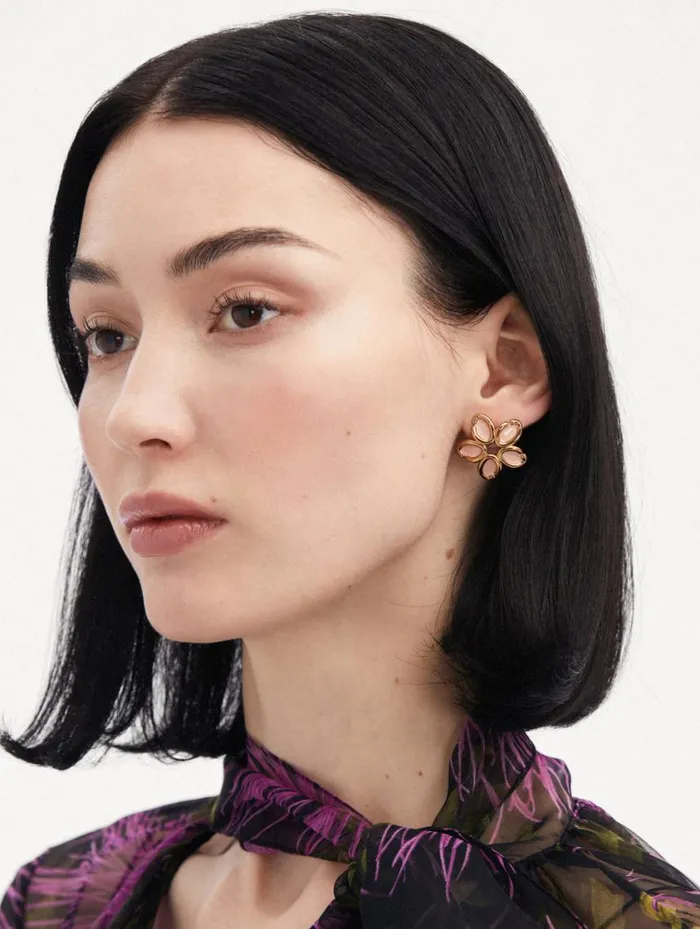 Women Enamel O Flower Earrings Rose Oscar De La Renta Earrings Women Enamel O Flower Earrings Rose Oscar De La Renta Earrings