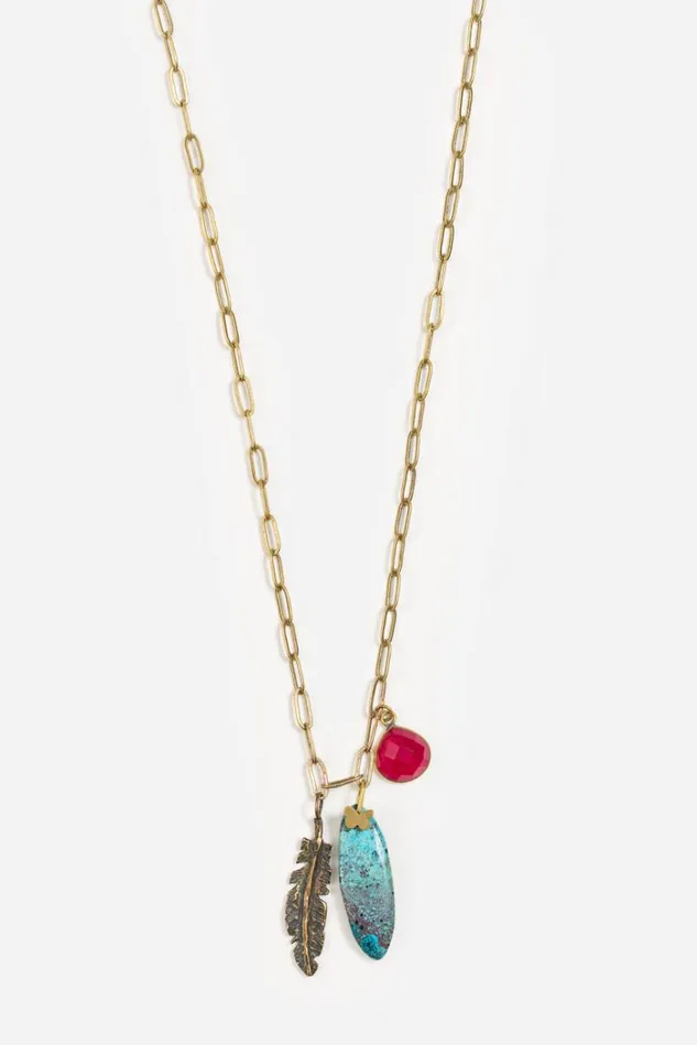 Women Feather Charm Necklace Multi Johnny Was Jewelry