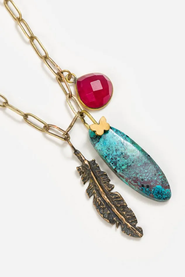Women Feather Charm Necklace Multi Johnny Was Jewelry Women Feather Charm Necklace Multi Johnny Was Jewelry