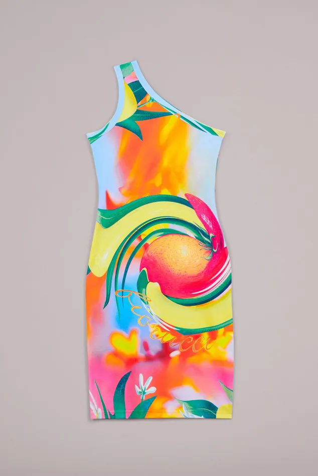 Women Fiorucci Dresses Fruity Print One Shoulder Midi Dress Multi Women Fiorucci Dresses Fruity Print One Shoulder Midi Dress Multi