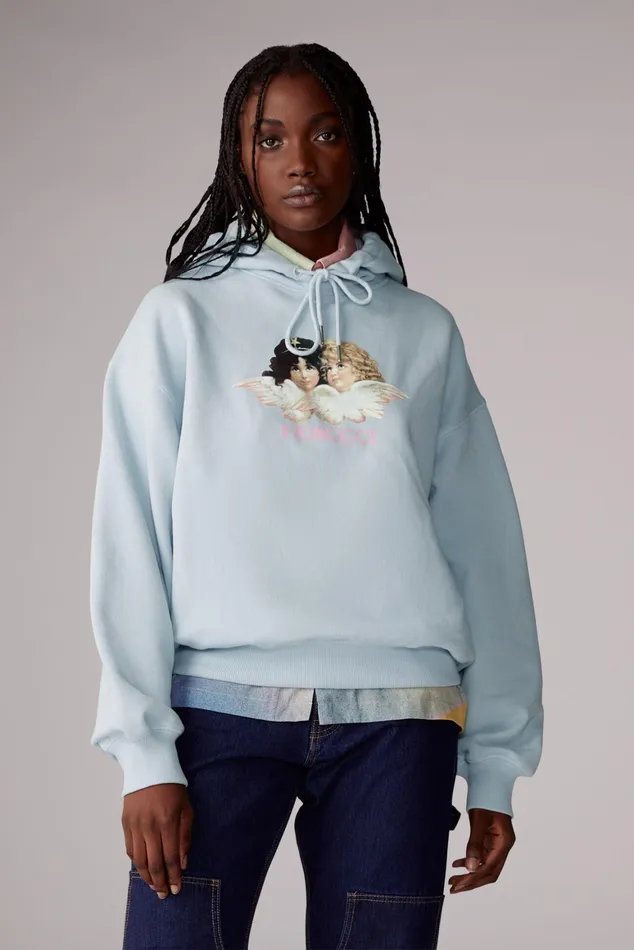 Women Fiorucci Sweatshirts and Hoodies Angels Hoodie Blue Women Fiorucci Sweatshirts and Hoodies Angels Hoodie Blue