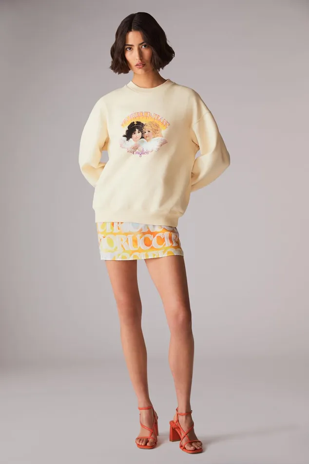 Women Fiorucci Sweatshirts and Hoodies Angels Jeans Logo Sweatshirt Cream