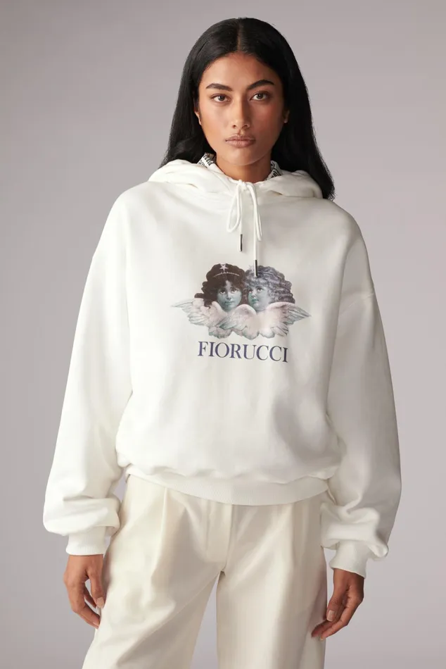 Women Fiorucci Sweatshirts and Hoodies Enlarged Angels Hoodie White Women Fiorucci Sweatshirts and Hoodies Enlarged Angels Hoodie White