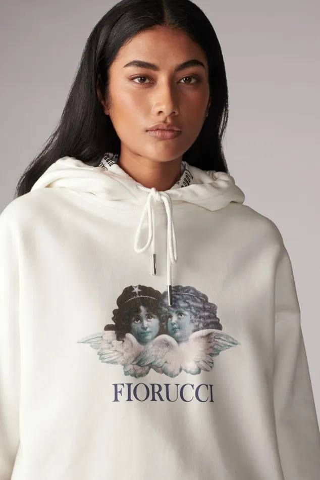 Women Fiorucci Sweatshirts and Hoodies Enlarged Angels Hoodie White Women Fiorucci Sweatshirts and Hoodies Enlarged Angels Hoodie White