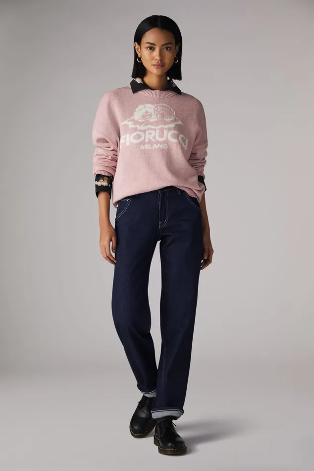 Women Fiorucci Sweatshirts and Hoodies Milano Angels Knit Jumper Pink