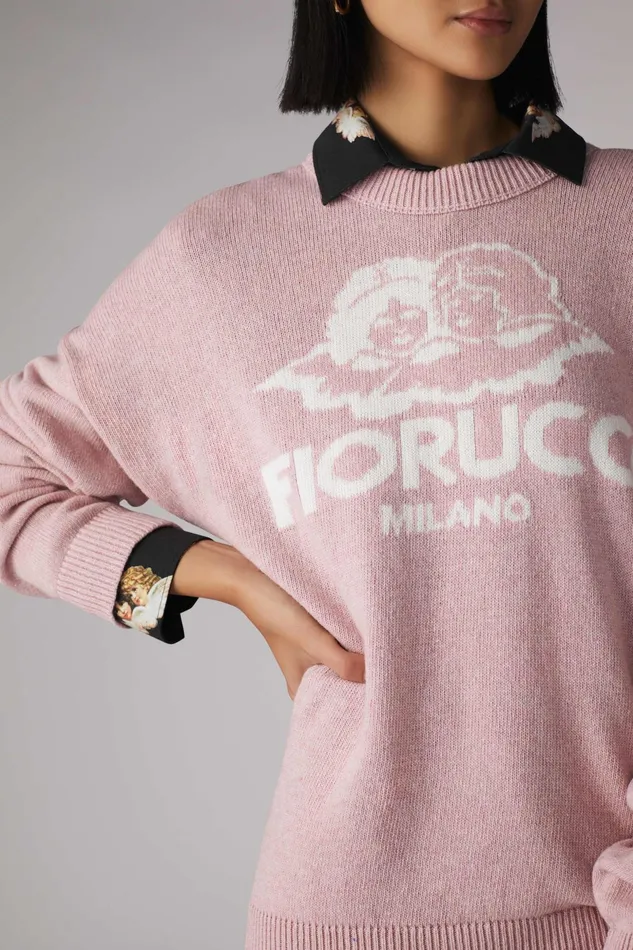 Women Fiorucci Sweatshirts and Hoodies Milano Angels Knit Jumper Pink Women Fiorucci Sweatshirts and Hoodies Milano Angels Knit Jumper Pink
