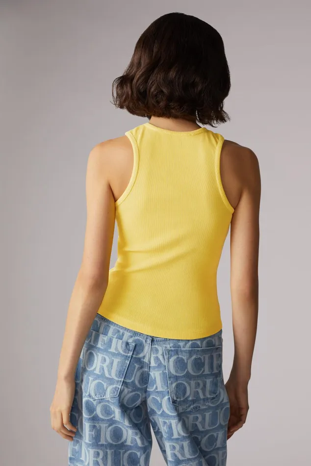 Women Fiorucci TShirts and Tops Icon Angels Ribbed Vest Yellow Women Fiorucci TShirts and Tops Icon Angels Ribbed Vest Yellow