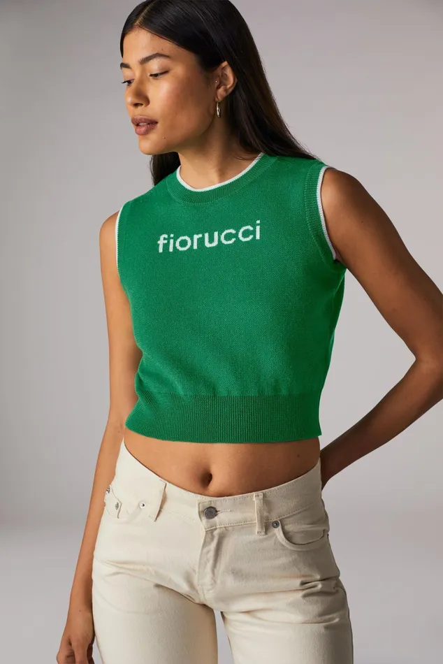 Women Fiorucci TShirts and Tops Logo Crop Knit Vest Green