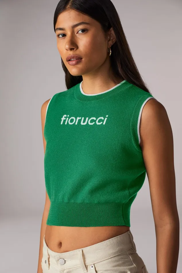 Women Fiorucci TShirts and Tops Logo Crop Knit Vest Green