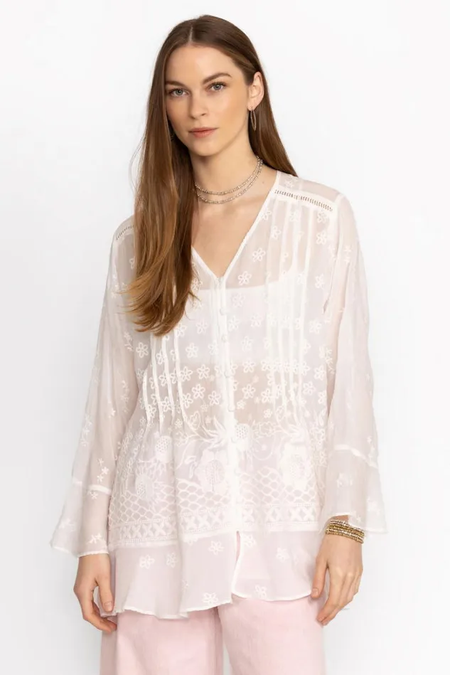 Women FLEUR DU JOUR TUNIC White Johnny Was Tops Women FLEUR DU JOUR TUNIC White Johnny Was Tops