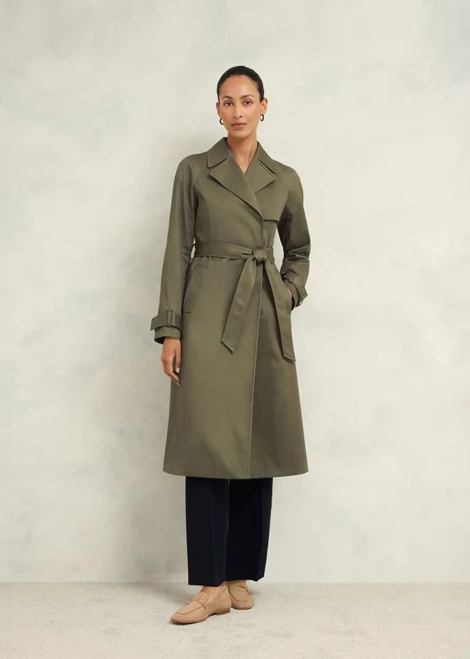 Women HOBBS Coats and Jackets Rhian Shower Resistant Trench Coat Olive Green