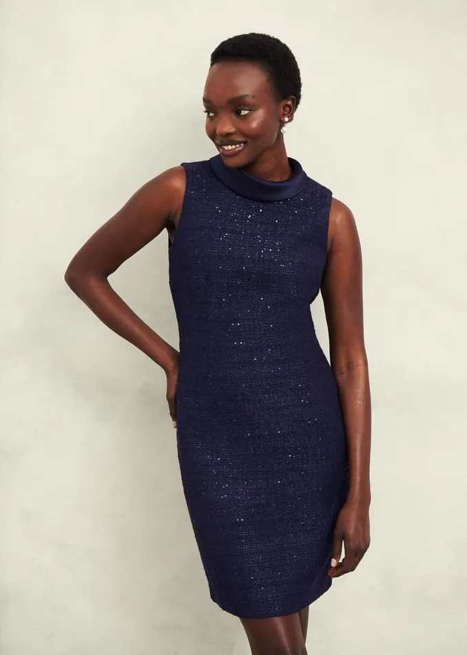 Women HOBBS Dresses and Jumpsuits Prisha Sequin Tweed Dress Midnight Navy