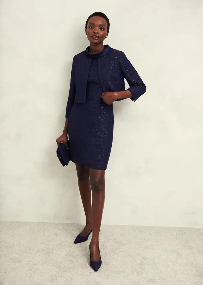 Women HOBBS Dresses and Jumpsuits Prisha Sequin Tweed Dress Midnight Navy