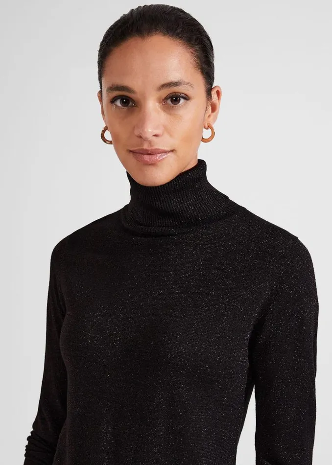 Women HOBBS Jumpers and Cardigans Olive Sparkle Roll Neck Jumper Black Red