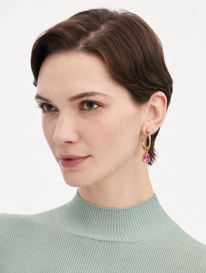 Women Hoop and Pear Drop Earrings Rose Oscar De La Renta Earrings Women Hoop and Pear Drop Earrings Rose Oscar De La Renta Earrings