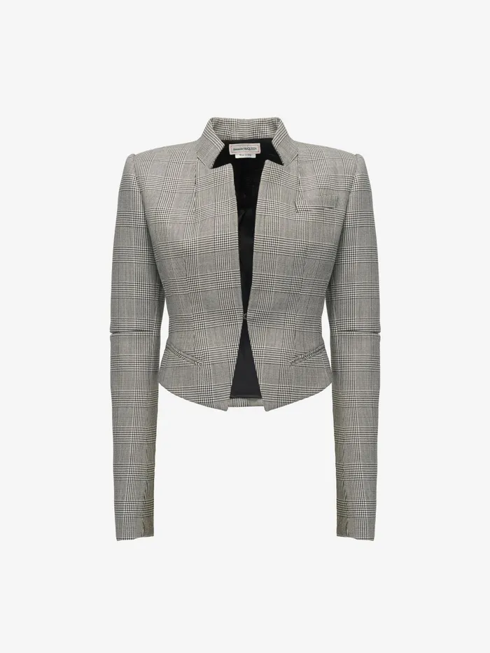 Women Jackets Alexander McQueen Prince Of Wales Slashed Fitted Jacket Blackivory