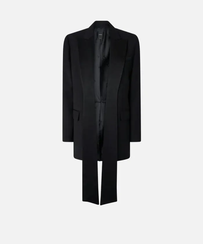 Women Jackets Pinko Oversized Wool Blazer With Satin Collar Limo Black Women Jackets Pinko Oversized Wool Blazer With Satin Collar Limo Black