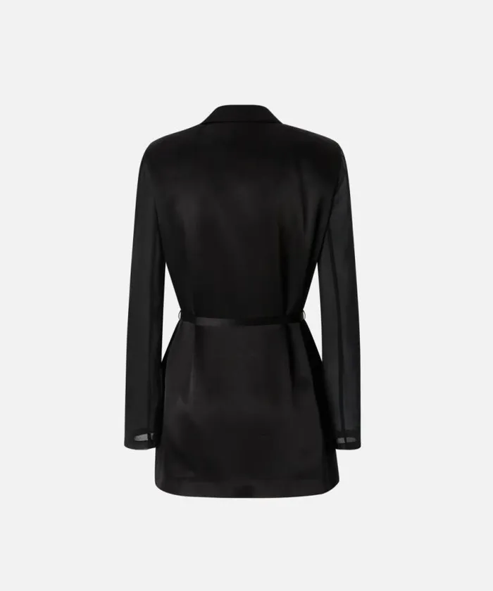 Women Jackets Pinko Shiny Blazer With Transparent Sleeves Limo Black Women Jackets Pinko Shiny Blazer With Transparent Sleeves Limo Black