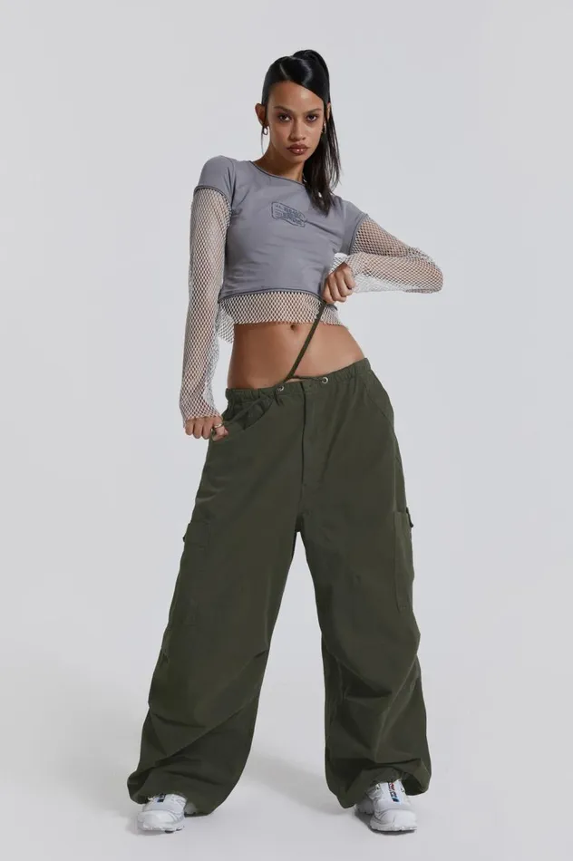 Women Khaki Parachute Cargo Pants Jaded London Trousers and Pants