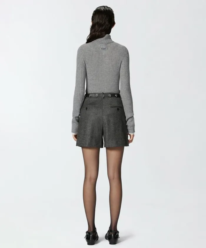 Women Knitwear Pinko Highneck Ribbed Cashmereblend Sweater With Lurex Cuffs Greywhite Women Knitwear Pinko Highneck Ribbed Cashmereblend Sweater With Lurex Cuffs Greywhite