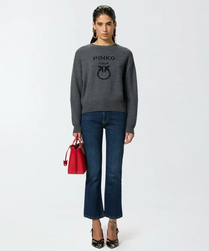 Women Knitwear Pinko PINKO Love Birds Pullover Greyblack