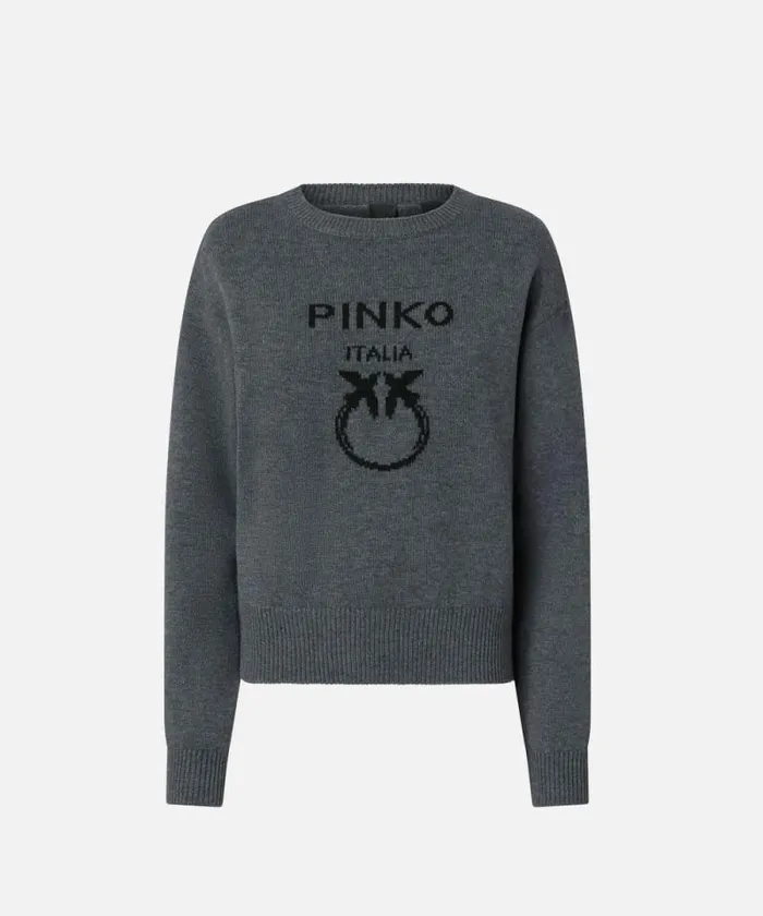 Women Knitwear Pinko PINKO Love Birds Pullover Greyblack Women Knitwear Pinko PINKO Love Birds Pullover Greyblack