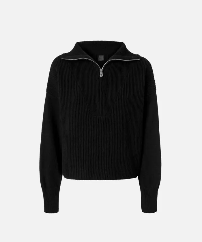 Women Knitwear Pinko Ribbed Jumper With Zip Neck Limo Black Women Knitwear Pinko Ribbed Jumper With Zip Neck Limo Black