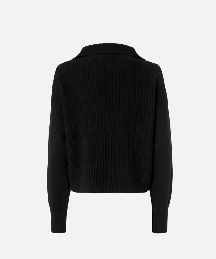 Women Knitwear Pinko Ribbed Jumper With Zip Neck Limo Black Women Knitwear Pinko Ribbed Jumper With Zip Neck Limo Black