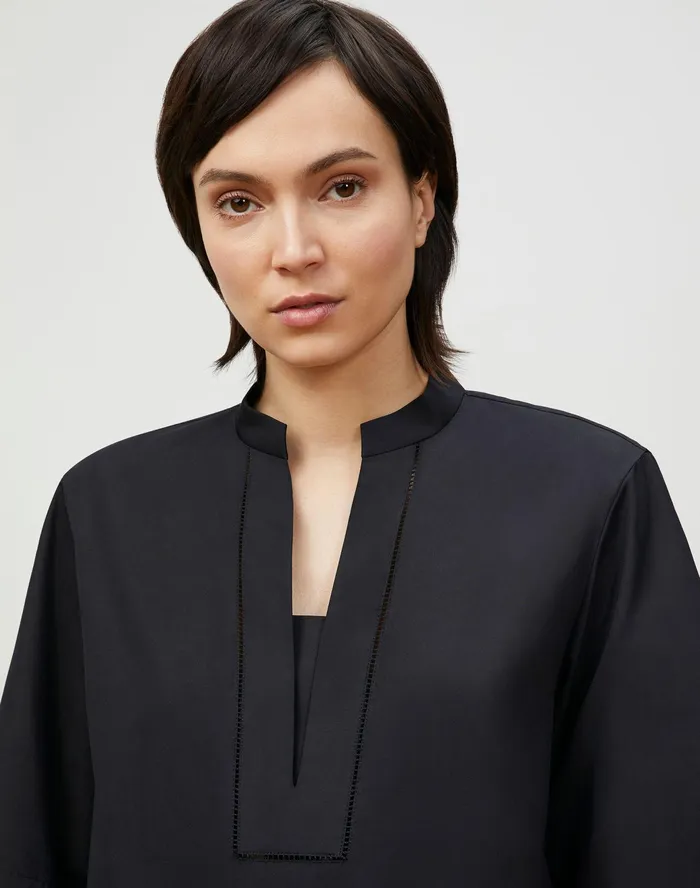 Women Lafayette 148 New York Blouses and Shirts Etta Shirt In Italian Sculpted Kindcotton Black