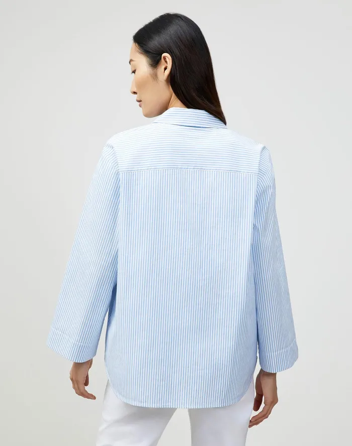 Women Lafayette 148 New York Blouses and Shirts Petite Pelham Shirt In KindCotton Courtland Stripe Fresh Blue Multi
