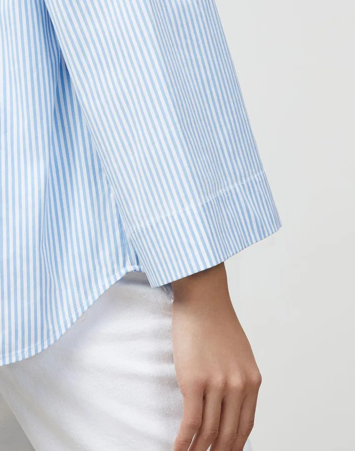 Women Lafayette 148 New York Blouses and Shirts Petite Pelham Shirt In KindCotton Courtland Stripe Fresh Blue Multi