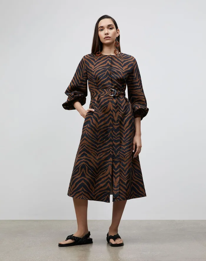 Women Lafayette 148 New York Dresses PlusSize Louisa Dress In Zevron Print Coastal Cloth Mahogany Multi