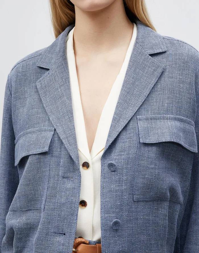 Women Lafayette 148 New York Jackets and Blazers Conall Bomber Jacket In Italian Isola Weave Bluestone Multi