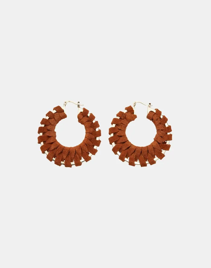 Women Lafayette 148 New York Leather Accessories HandWrapped Leather Hoop Earring Copper