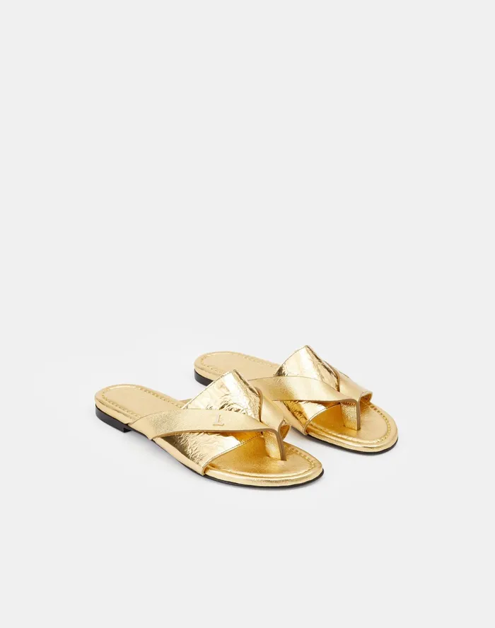 Women Lafayette 148 New York Sandals Leather Iris Icon Sandal Gold