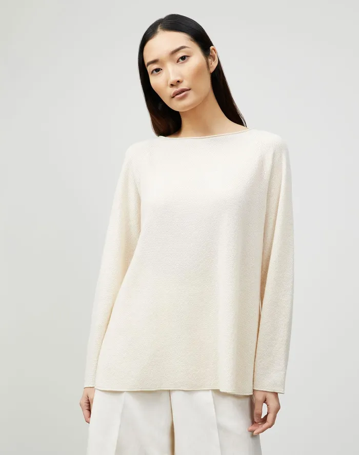 Women Lafayette 148 New York Sweaters PlusSize KindCashmere Textured Stitch Bateau Neck Sweater Creme Fraiche Melange