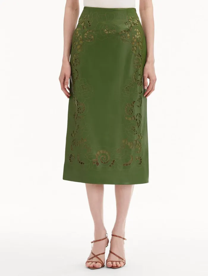 Women Laser Cut Floral Leather Pencil Skirt Fern Oscar De La Renta Pants and Skirts Women Laser Cut Floral Leather Pencil Skirt Fern Oscar De La Renta Pants and Skirts