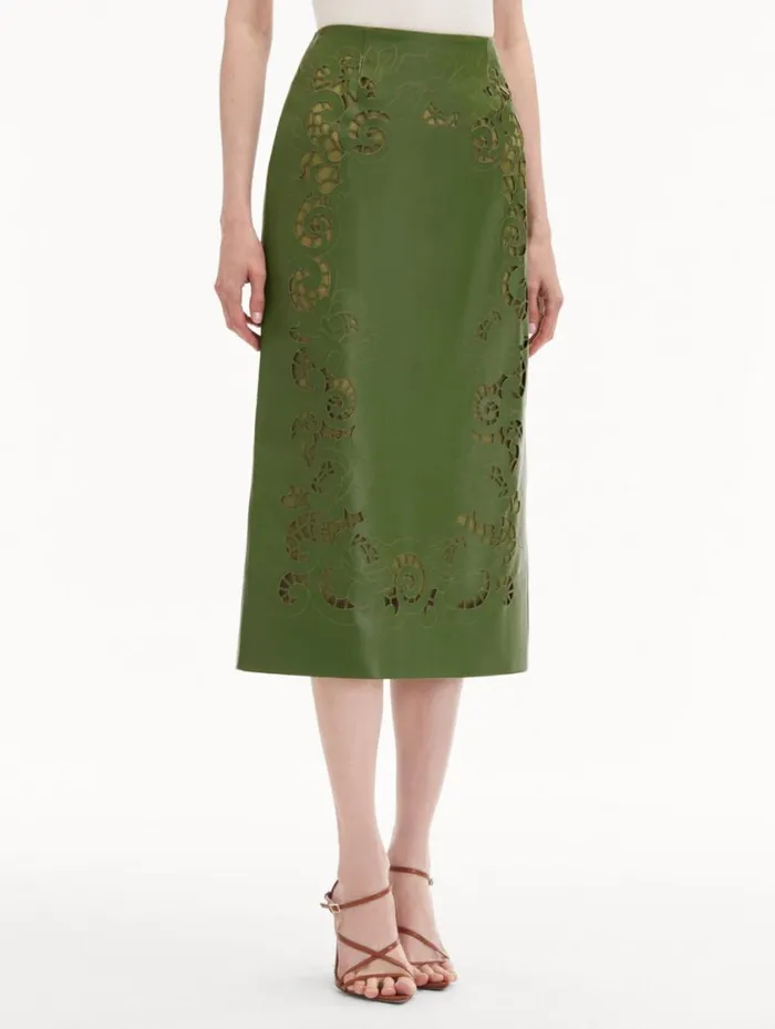 Women Laser Cut Floral Leather Pencil Skirt Fern Oscar De La Renta Pants and Skirts Women Laser Cut Floral Leather Pencil Skirt Fern Oscar De La Renta Pants and Skirts