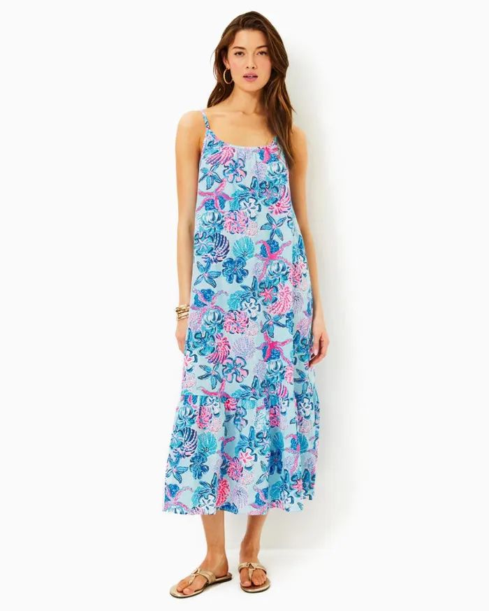 Women Lilly Pulitzer Dresses Amerie Linen Midi Dress Multi Bahamas Beachcomber