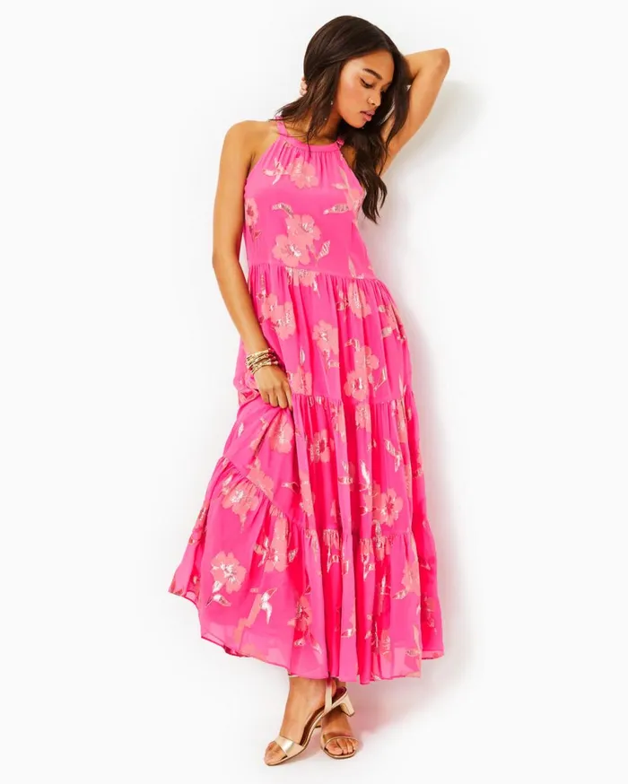 Women Lilly Pulitzer Dresses Beccalyn Halter Maxi Dress Roxie Pink Anniversary Silk Clip Women Lilly Pulitzer Dresses Beccalyn Halter Maxi Dress Roxie Pink Anniversary Silk Clip